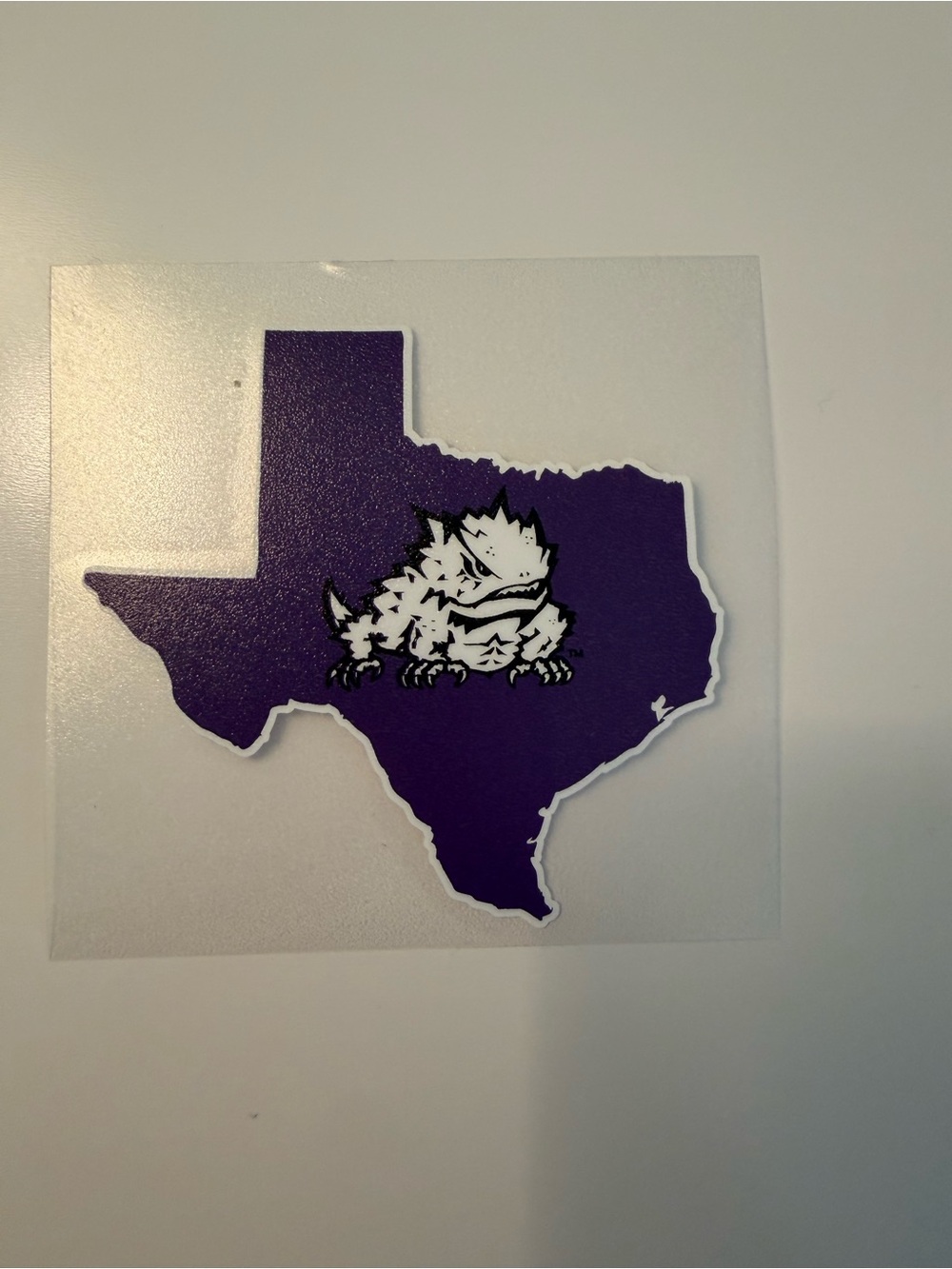 Set of 2 auto stickers: Purple Texas Sticker with Horned Toad Logo and TCU mom